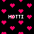 Black background with scattered pink pixelated hearts and four instances of the text "HOTTI" in white block letters.