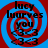 A static image shows a blue background with red spiral patterns, black text reading 'lucy lourves you', and two '<3' symbols below.