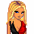 Pixel art contact sheet showing three frames of an animated icon featuring a cartoon woman with blonde hair and red-black clothing, accompanied by text about love being like quicksand.