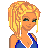 Pixel art buddy icon featuring a blonde woman in blue bikini top and white shorts with text "Beach Babe" on the right side.
