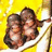 Pixelated image of two monkeys in a yellow bowl with blue text reading 'Enxhi is a FUNKY MONKEY' on black background