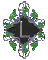 Six diamond-shaped icons arranged in two of three, each featuring a central black diamond with a silver 'L' and green leafy patterns on a gray background