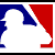 A pixelated logo featuring a white silhouette of a baseball player's head and upper body, with blue on the left side and red on the right side against a white background.