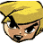 Pixelated cartoon-style icon of a character with blonde hair and black eyebrows, static single-frame image on gray background.