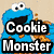 Four pixelated Cookie Monster-themed images arranged in a with text overlays