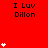 Red background with repeated 'I Luv Dillon' text and white heart symbols in varying quantities across the frame.