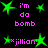 Green star shapes and pink text 'i'm da bomb' or '*jillian*' on black background with pixelated style.