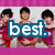 Animated sequence showing a group of identical figures in pink and red outfits with dark hair, transitioning from six to three figures while text changes.