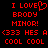 Red pixelated text on black background with one frame showing a heart symbol replacing the 'O' in LOVE.