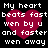 Pixelated heart-shaped icon with white text on black background, displaying 'My heart beats fast wen by u and faster wen away' in four identical