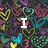 A static image with a dark background filled by repeating heart shapes in teal, pink, purple, and yellow. White block letters spell "I LOVE U" across the center.