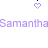 Animated pixel art displays 'Samantha' text with alternating purple and pink lettering, accompanied by small heart symbols above and below the text.