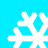 Four white snowflake icons on a solid cyan background, arranged in a with no visible animation changes