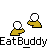 Animated contact sheet of a yellow stick figure eating white balls, with text "EatBuddy" repeated below each frame on gray background.