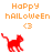 Pixelated red cat icon with orange text 'Happy halloween <3' above it on white background.