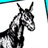 Pixelated grayscale image of a horse's head with prominent ears and a white stripe on its face against a white background.