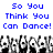 Blue pixelated text reads "So You Think You Can Dance!" above a of black-and-white dancing figures