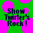 Green background with pink circular shapes and black text reading "Show Twirler's Rock!" in pixelated font.