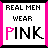 Six identical pixelated display 'REAL MEN WEAR PINK' text with pink and black lettering on white backgrounds, bordered by bright pink frames