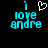 Pixelated cyan text 'i love andre' with a white heart symbol above the word 'love', displayed on black background.