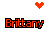 pixelated icons featuring the name 'Brittany' with orange hearts above each, alternating between orange and blue text colors