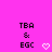 Pixelated text 'TBA & EGC' on bright pink background with white heart symbol to the right.