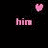 Pixelated pink text 'him' appears twice on black background with a floating heart above left instance, all rendered in low-resolution digital style.