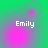 Green background with pink glowing orbs and white text 'Emily' in pixelated font, four variations of orb positions displayed.