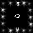 Black background with white pixelated text and sparkles arranged in a pattern, showing repeated 'I', '<3', and 'U' characters