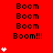 Red background with repeated 'Boom' text and white star icons , some stars animate to increase count
