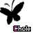 Black butterfly icon with pink and white text 'Chole' below, showing animation changes in wing shape across frames.