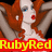 Pixelated anime-style character with long red hair and blue eyes, wearing red lipstick and a white dress, with arms raised behind her head.