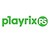 Green pixelated text 'playrix' with a circular green icon containing a white symbol on the right, set against a light checkered background.