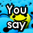 Yellow smiley faces with black eyes and mouths appear among blue pixelated shapes with black dots, overlaid with white text reading You I dont say fit in good.