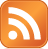 Orange square icon with rounded corners containing white RSS feed symbol of three curved lines and a circle.