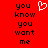 Red background with black text reading 'you know you want me' in two and a white pixelated heart symbol above the left