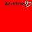 Red background with black text 'Brittney' on left and right, a white pixelated heart symbol replacing the middle of the left name.