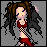 Pixel art character with long brown and black hair, red top, white checkered midriff, red shorts; text display lyrics 'Im going under drowning in you' and 'im falling forever ive got to break through'
