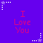 Purple background with repeated 'I Love You' text in red, surrounded by white and purple star-shaped pixel clusters.