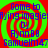 A static image with a red spiral pattern on green background, displaying blue text reading 'Come to flying imagie by Rynn88 Samuelh147' in four identical quadrants.