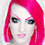 Pixelated image of a person with bright pink hair and blue eyes, next to text reading 'jefree fucking star' in gray letters on white background.