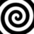 A black and white spiral pattern with alternating dark and light bands forming a continuous clockwise rotation from center to edge.