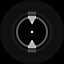 A circular icon with a black background and a central white dot, surrounded by two concentric rings and four light gray arrows rotating clockwise in a sequence.