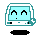 Pixelated computer monitor with light blue screen and white frame, displaying various facial expressions including closed eyes, open mouth, and smiling faces.