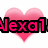 Two pink hearts with red text 'Nexa1' overlaid on top, one heart with a black and white patterned band across the bottom.