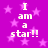 Purple background with pink stars and repeated white text 'I am a star!!' in pixelated font.