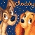 Pixelated cartoon dogs with brown and orange fur against a blue starry background, text "Closdy" in orange above them.