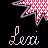 A static icon with a red and white checkered banner, purple outline, pink cursive text 'Lori', and small pixelated symbols below the text.