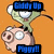Pixelated cartoon character with green body and white eyes wears blue text glasses; another pixelated face below has large white eyes and a blue text mouth, both on orange background.