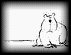 Black-and-white cartoon bear in six sequential poses showing sitting, turning, and lying down movements against a plain background.